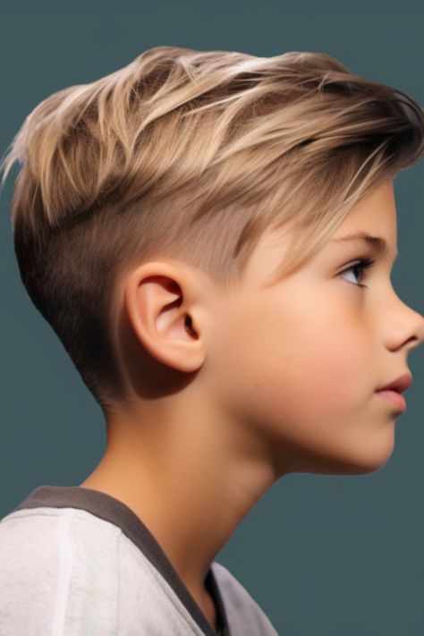 The asymmetrical undercut is a choice for boys who want to make a statement. It involves a skin fade on one side and longer hair on the other creating a visually striking design. Click here to check out more trendiest boys haircuts for school. Long Top Short Sides Boys Haircut, Boys Hair Long Top Short Sides, Boys Cute Hairstyles, Boys Hair Cuts 2023 Trends Kids, Hear Cut Boys, Trendy Boys Haircuts 2023, Boys Haircuts 2023 Long On Top, Boy Haircuts Short Straight Hair, Boy Hair Cuts Long On Top