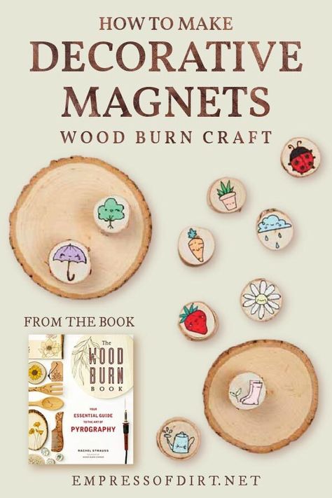 Make Mini Fridge Magnets (Beginner Wood Burn Craft) | Empress of Dirt Flat Marble Crafts, Wood Slice Magnets, Beginner Wood Burning, Fridge Art, Marbles Crafts, Book Essentials, Wood Burning Tool, Beginner Crafts, Homemade Lotion