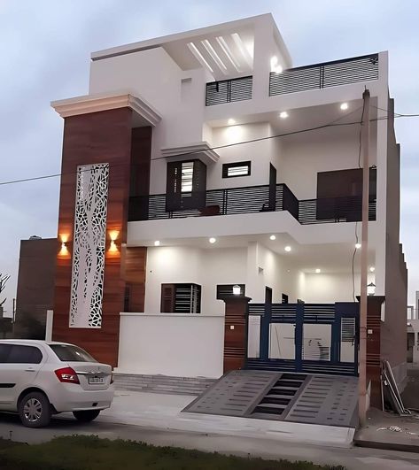 Front Design Of House In India, G 3 Front Elevation Design Latest, Home Front Design, House Exterior Design Indian, Indian House Exterior Design, 3 Storey House Design, 2 Storey House Design, House Outer Design, House Roof Design