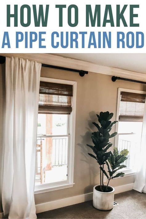 How to make a pipe curtain rod. DIY a pipe curtain rod for that industrial look! Perfect farmhouse style industrial curtain rods! Farmhouse Curtain Rods, Pipe Curtain Rods, Industrial Curtain Rod, Traditional Curtain Rods, Rustic Curtain Rods, Industrial Curtains, Modern Industrial Kitchen, Farmhouse Window Treatments, Diy Curtain Rods