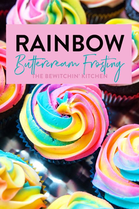 How To Do Rainbow Frosting, Decorating With Buttercream Frosting, Unicorn Cake Easy, Rainbow Icing, Rainbow Buttercream, Rainbow Frosting, Homemade Buttercream Frosting, Rainbow Cupcake, Pink Food Coloring