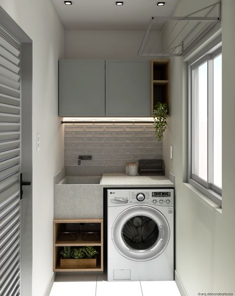 área de serviço pequena e compacta #Áreadeserviço #Áreadeserviçopequena #Lavanderia Outdoor Laundry Rooms, Laundry Room Layouts, Laundry Design, Modern Laundry Rooms, Interior Design Per La Casa, تصميم للمنزل العصري, Laundry Room Inspiration, Laundry Room Remodel, Small Laundry Rooms