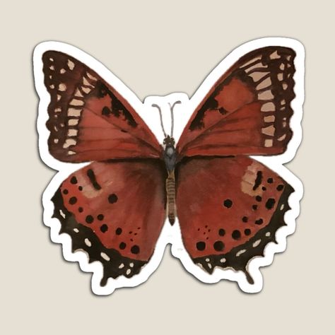 Get my art printed on awesome products. Support me at Redbubble #RBandME: https://www.redbubble.com/i/magnet/Red-Butterfly-by-CreationbyNiki/161803034.TBCTK?asc=u Red Buterfluffy, Dark Red Stickers, Realistic Stickers, Butterfly Watercolor Painting, Butterfly Magnet, Red Butterfly, Butterfly Watercolor, Brown Aesthetic, Aesthetic Stickers