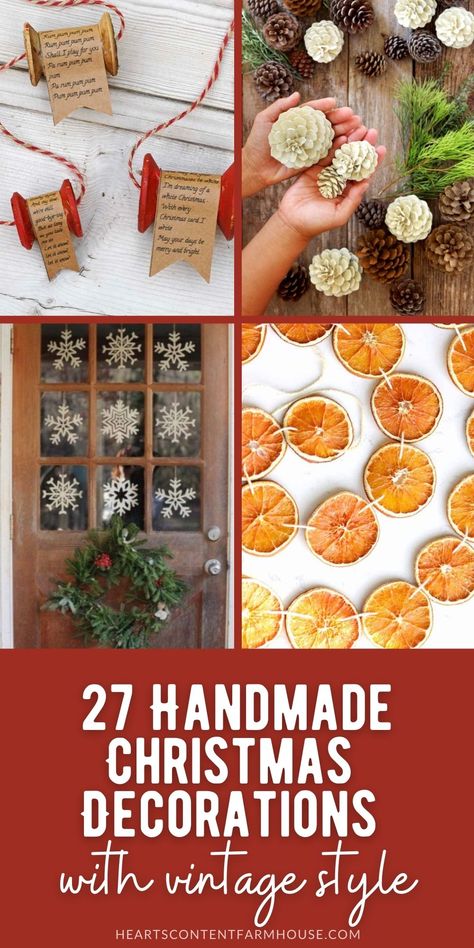 Christmas Tree With All Homemade Ornaments, Best Diy Christmas Ornaments, Old Fashioned Ornaments, Nostalgic Christmas Decorations Diy, Christmas Magic Decorations, Traditional Christmas Ornaments Diy, Old Fashioned Christmas Table Decor, Homemade Natural Christmas Wreaths, Early 1900s Christmas Decor