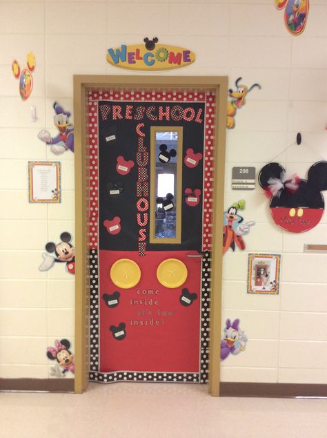 Classroom Door Mickey Classroom Door, Mickey Mouse Door Decorations, Disney Theme School Hallway, Mickey Mouse Preschool Classroom, Disney Themed Classroom Doors, Disney Classroom Door Ideas, Mickey Mouse Classroom Door, Mickey Mouse Bulletin Board Ideas, Mickey Mouse Classroom Theme