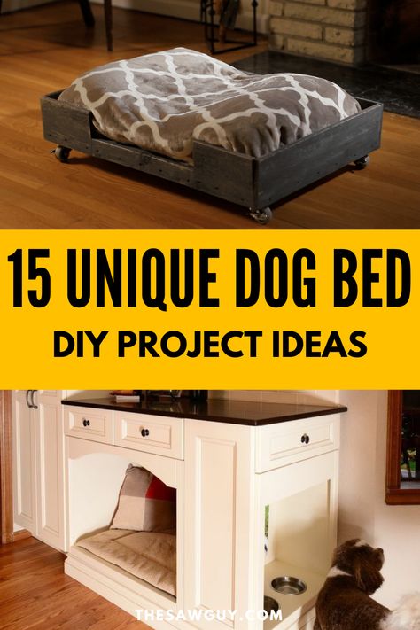 Beds With Dog Beds Attached, Large Dog Beds In Bedroom, Diy Cute Dog Bed, Front Porch Dog Bed, Diy Upholstered Dog Bed, Space Saving Dog Bed Ideas, Diy Dog Perch, Double Dog Bed Diy, Creative Dog Bed Ideas