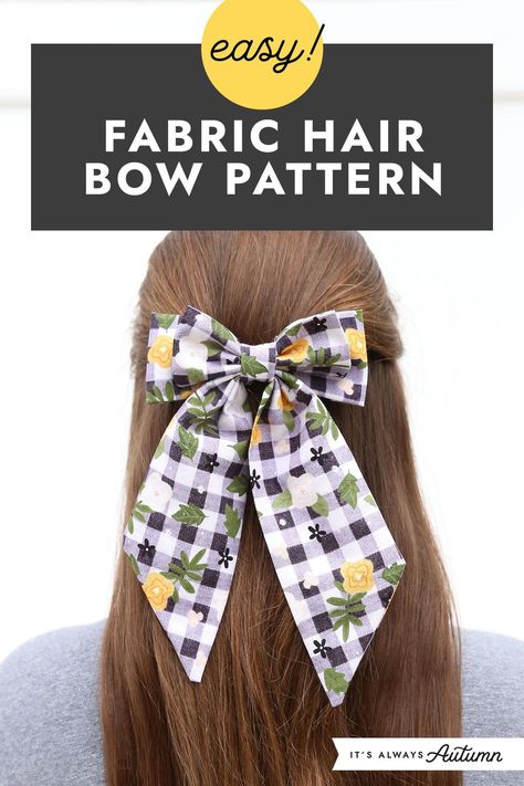 Easy fabric hair bow pattern! Learn how to make beautiful fabric hair bows using less than a quarter yard of fabric. This is an easy sewing project that will take about thirty minutes. Hairbow Pattern Printable, Hair Bows Hairstyle Women, Sewing Project Christmas, Fabric Hair Bow Diy, Diy Fabric Bows For Hair, Bows From Fabric, Hair Sewing Projects, Big Hair Bows Diy, Fabric Bows Pattern