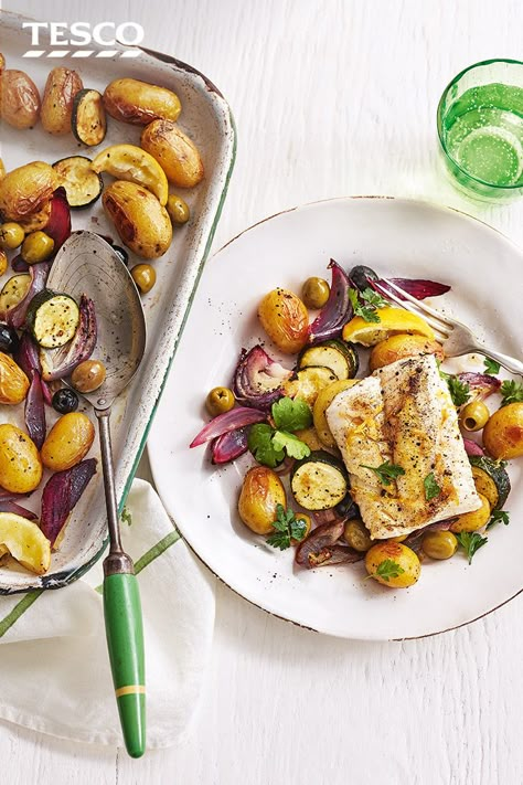 Light Suppers, Fish Potatoes, Fish And Potatoes, Healthier Dinners, Fish Supper, Dinner Ideas For Two, Veggie Diet, Olive Recipes, Tesco Real Food