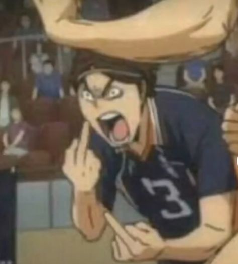 asahi holding up the middle finger reaction meme Haikyuu Meme, Anime Mems, Haikyuu Wallpaper, Haikyuu Funny, Haikyuu 3, Haikyuu Ships, Memes Anime, The Crow, Haikyuu Manga