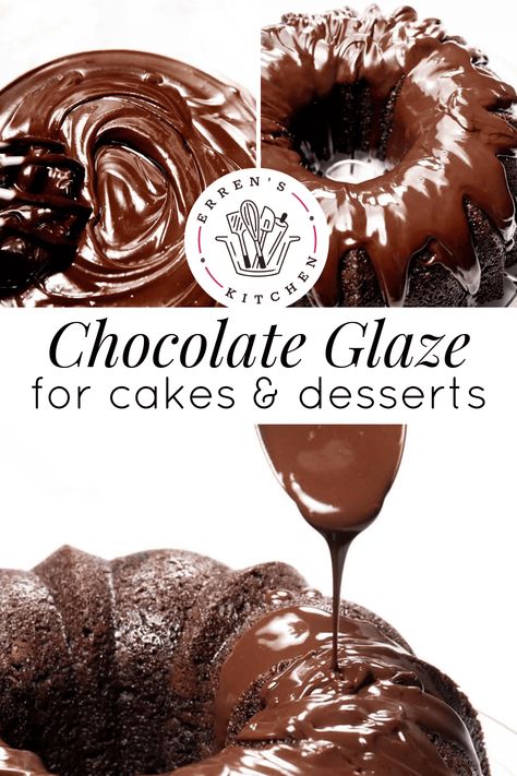 An easy chocolate ganache glaze made with just good quality chocolate and cream to create a deliciously creamy chocolate glaze. A decadent two-ingredient Chocolate Glaze that’s the perfect finishing touch for any homemade cake or donut! Use this easy and delicious chocolate glaze on an extensive range of desserts and baked goods like cakes, ice cream, donuts, cookies, or bars. This recipe makes enough chocolate glaze to drizzle over a Bundt cake, and it is easily doubled if you have a big ... Chocolate Glaze For Bundt Cake Cocoa, Chocolate Bundt Cake With Ganache, Chocolate Cake Glaze Icing, Chocolate Glaze For Brownies, Easy Chocolate Glaze For Bundt Cake, How To Make Chocolate Glaze, Dark Chocolate Glaze, Chocolate Drizzle For Cake, Easy Cake Glaze