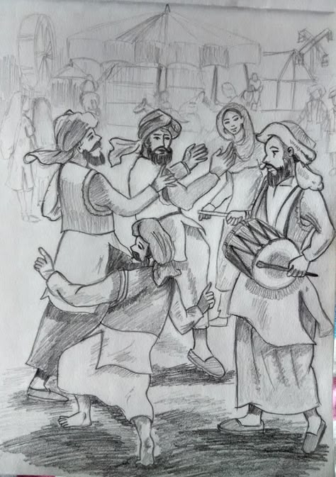 Holi celebrations. Pencil drawing done by my niece Radhika Kedia. Holi Composition Painting, People Celebrating Drawing, Festival Composition Drawing, Holi Composition Drawing, Holi Festival Drawing Sketch, Festival Drawing Indian, Holi Scene Drawing, Festival Memory Drawing, Holi Sketch