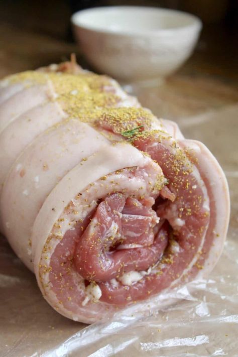 pork rolled and ready to roast Pork Rolled Roast Recipes, Rolled Pork Roast Recipes, Pork Skins Recipes, Pork Roll Recipes, Porchetta Recipe Italian, Italian Pork Roast, Rolled Pork Roast, Porchetta Roast, Porchetta Recipe