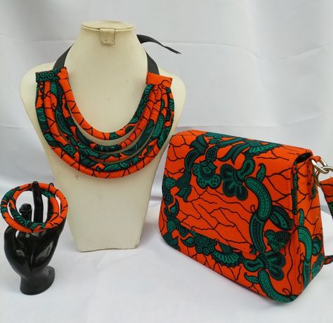 Ankara accessories set by afroretta African Garments, African Fabric Accessories, Ankara Accessories, African Necklaces, Ankara Bags, African Bag, African Crafts, African Accessories, African Dresses Modern