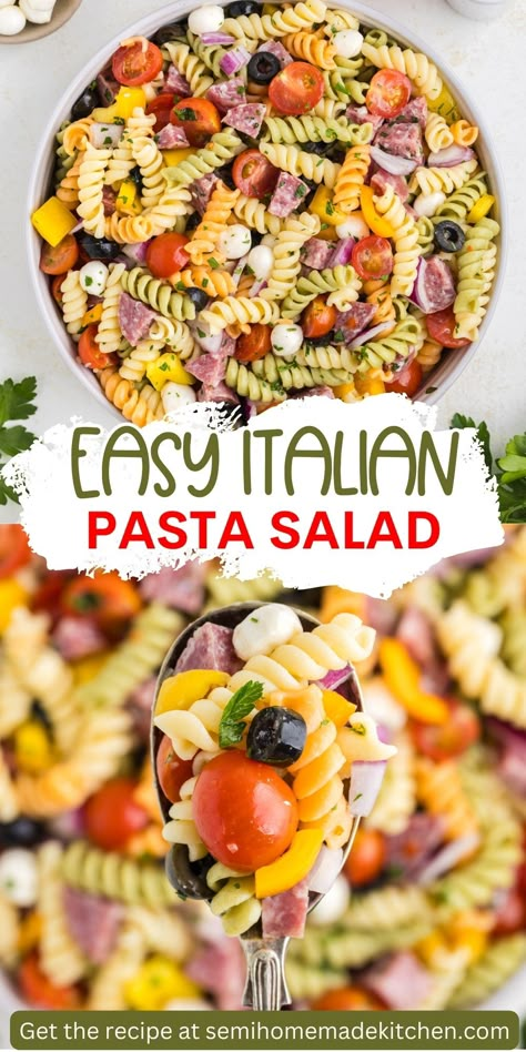 Uncover the secrets to a flavorful Side Dish with our Italian Pasta Salad recipe. Master the art of combining tri-color rotini, salami, veggies, and mozzarella in a quick, no-fuss preparation. Elevate your meal with this versatile and easy-to-follow dish. Italian Pasta Salad Recipes, Italian Pasta Salad, Easy Cold Pasta Salad, Tri Color Pasta Salad, Italian Dressing Pasta Salad, Rotini Pasta Salad, Cucumber Pasta Salad, Tri Color Pasta, Easy Italian Pasta Salad