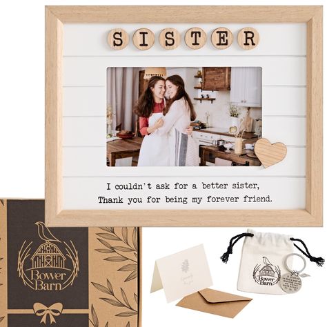 PRICES MAY VARY. 💝PERFECT GIFT FOR SISTER - Looking for a sister gift that will melt her heart? Our Sister Picture Frame is the ideal sister gift from sisters for her birthday, a special day, or just because you want to show how much she means to you. 💝DELIGHTFUL UNBOXING EXPERIENCE- Our cute sister photo frame arrives in a lovely gift box, complete with a tissue-wrapped frame, blank card, and a keychain engraved with a sentimental quote. The unboxing of this present is sure to bring a joyful Cool Picture Frame, Cool Picture Frames, Sister Picture Frames, Sentimental Quotes, Barn Pictures, Cute Sister, Sister Pictures, Special Birthday Gifts, Birthday Frames