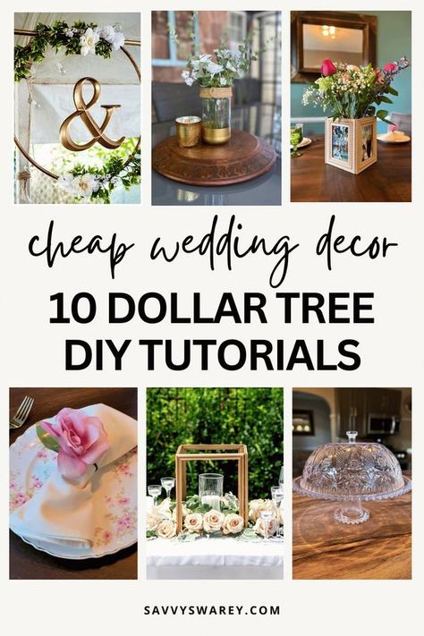 Get ready to say 'I do' on a budget with Stunning DIY Dollar Tree Wedding and Event Hacks. Learn how to transform ordinary Dollar Tree finds into extraordinary wedding decor that will leave your guests in awe. From elegant centerpieces to chic floral backdrops – the possibilities are endless! Visit the blog to find tutorials and supplies for 10 Dollar Tree Wedding DIYs! Dollar Tree Wedding Gift Ideas, Dollar Tree Crafts Centerpieces, Dollar Store Wedding Decor, Wedding Decorations On A Budget Indoor, Diy Wedding Decorations Dollar Tree, Dollar Store Wedding Diy, Affordable Wedding Centerpieces Diy, Wedding Centerpiece Ideas On A Budget, Inexpensive Wedding Centerpieces Diy