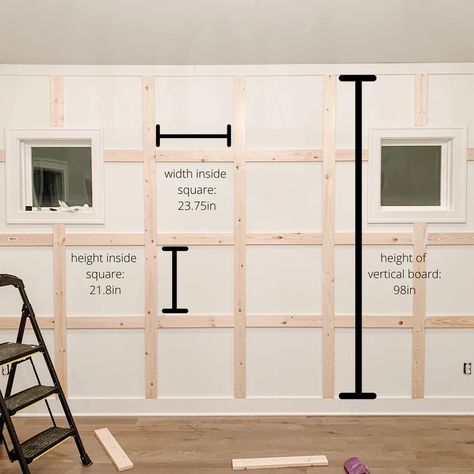 How to Build a DIY Board and Batten Accent Wall Wood Accent Wall Around Window, Den Accent Wall Ideas, Double Board And Batten Wall Diy, How To Do Accent Wall With Wood, Diamond Board And Batten Wall, Diy Focal Wall Ideas, Diagonal Board And Batten Wall, Board And Batten Wall Master Bed, How To Accent Wall