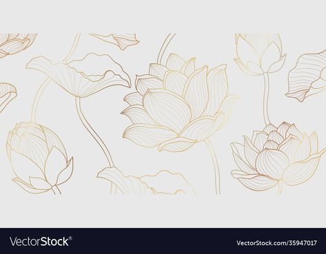 Lotus Outline, Lotus Vector Design, Lotus Vector, Pooja Decor, Vector Wallpaper, Wallpaper Illustration, Bee Wedding, Flower And Leaves, Golden Design