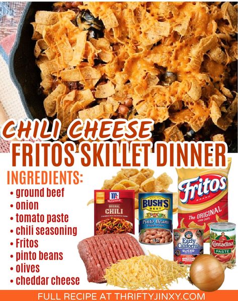 Chili And Fritos, Fritos Recipe, Frito Recipe, Frito Chili, Chili Cheese Fritos, Chili Cheese Dips, Skillet Dinner Recipes, Frito Pie, Skillet Dinners