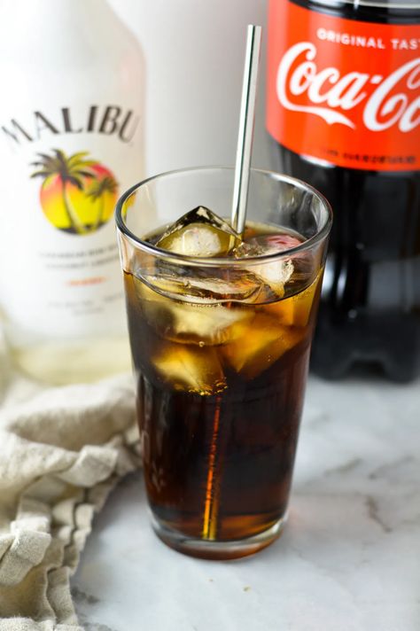 Malibu And Coke, Cheese Taquitos, Nice Drinks, Malibu Rum Drinks, Coke Recipes, Rum And Coke, Ancient Garden, Malibu Drinks, Coke Drink