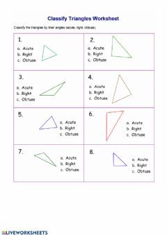 Classify Triangles Language: English Grade/level: 4 School subject: Math Main content: Triangles Other contents: Classify Triangles, geometry Triangle Activity, Classify Triangles, Kinds Of Triangles, Triangles Activities, Classifying Triangles, Similar Triangles, Triangle Angles, Triangle Worksheet, Pythagorean Theorem