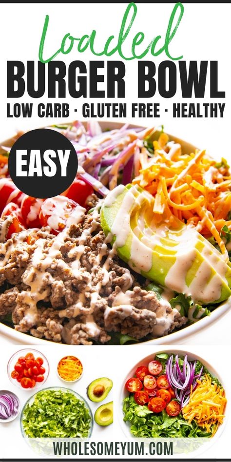 Burger In A Bowl Burger In A Bowl Keto, Cheeseburger Bowls Low Carb, Keto Burger Bowl Recipes, Cheese Burger In A Bowl, Quinoa Burger Bowl, Healthy Burger Bowl Recipes, Burger Power Bowl, Low Carb Burger Ideas, Cheeseburger Bowls Pioneer Woman