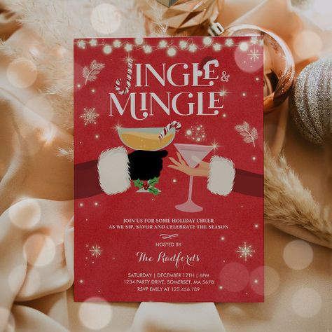 Jingle And Mingle Christmas Cocktail Party Invitation Holiday Cocktails Christmas, Jingle And Mingle, Christmas Cocktail Party, Cocktail Party Invitation, Holiday Party Invitation, Holiday Cocktail Party, Christmas Pregnancy Announcement, Christmas Cocktail, Holiday Cocktail