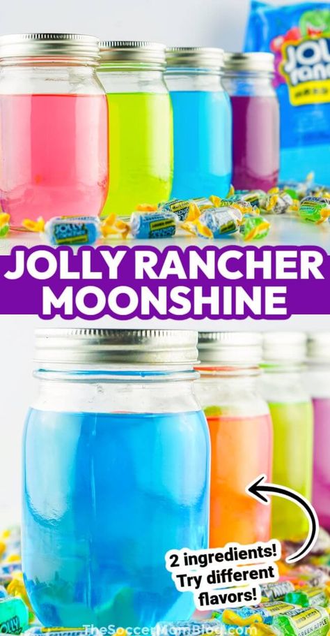 Cotton Candy Moonshine, Jolly Rancher Alcoholic Drinks, Candy Alcohol Drinks Recipes Jolly Rancher, Jolly Rancher Mixed Drink, Vodka Infused Candy, Candy Infused Alcohol, Jolly Rancher Moonshine Recipes, Candy Flavored Shots, Grape Jolly Rancher Moonshine