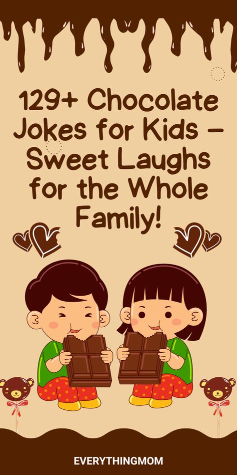 Add some sweetness to your day with 129+ chocolate jokes for kids! These family-friendly jokes are perfect for sharing laughs with your little ones or lightening up any gathering. From clever puns to hilarious one-liners, this collection is sure to keep everyone smiling. Click now and enjoy a dose of humor that’s as delightful as chocolate itself! Kid Jokes Funny Hilarious, Chocolate Jokes, Jokes For Teenagers, Kids Jokes Funny, Jokes For Friends, Jokes For Kids Hilarious, Kid Friendly Jokes, Food Jokes, Pregnancy Calendar