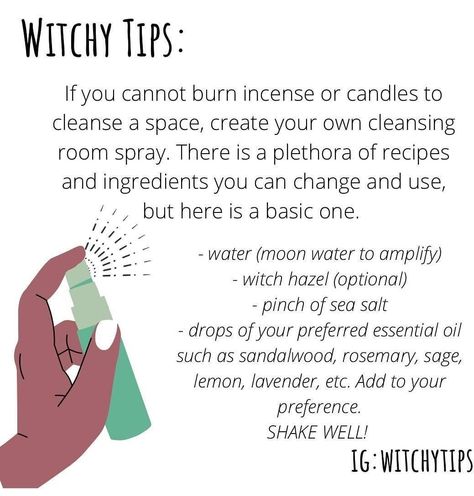 Essential Oil Recipes Witchcraft, Essential Oils For Witchcraft, Wicca Oil Recipes, Frankincense Oil Uses Witchcraft, Cleansing Without Incense, Cleansing Spray Witchcraft Diy, How To Cleanse Without Incense, Essential Oil Sprays Diy, How To Cleanse A Jar Without Incense