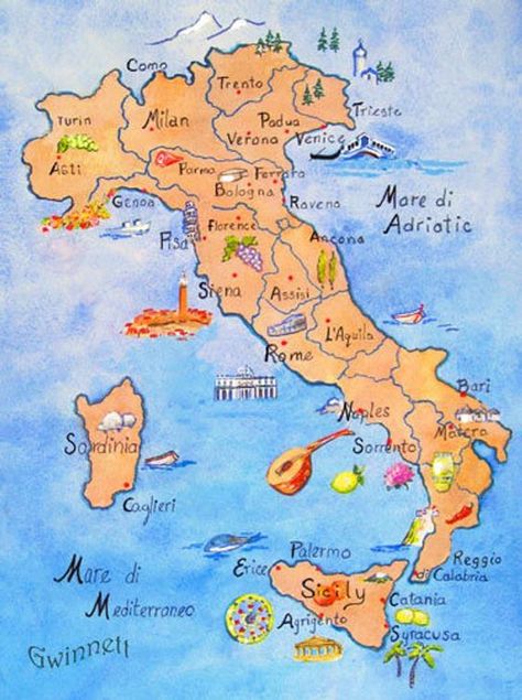 Cute map of Italy Map Of Italy, Sorrento Italy, Sardinia Italy, Italy Map, Family Scrapbook, Naples Italy, Sicily Italy, Italy Photo, Free Family