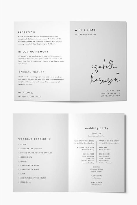 ADELLA Minimalist Foldable Wedding Program Template, Modern Wedding Program Template Folded, Wedding Program Printable, Instant Simple DIY - Etsy Wedding Program Examples, Wedding Program Design, Ceremony Program Template, Modern Wedding Program, Wedding Envelope Calligraphy, Low Cost Wedding, Wedding Ceremony Programs, Wedding Programs Template, Calligraphy Wedding