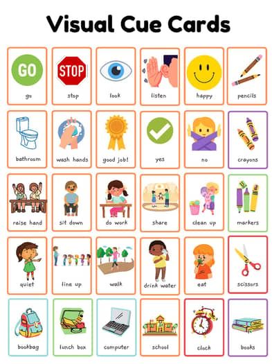 Visual cue cards | TPT Visual Cue Cards Free Printable, Visual Cues For Classroom, Visual Cue Cards, Baby Guide, Emotion Chart, Cue Cards, Visual Cue, Visual Learning, Free Preschool