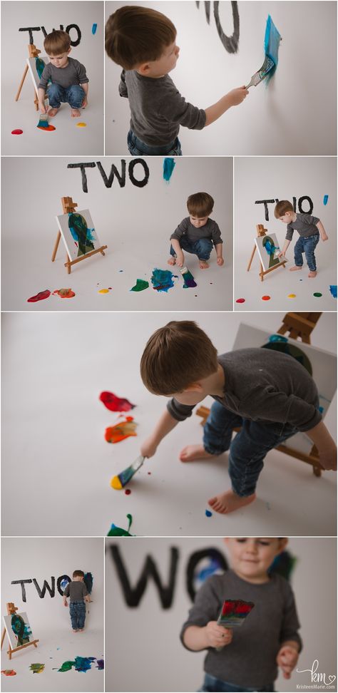 Two Yr Old Photoshoot, 2nd Birthday Cake Smash Photo Shoot, Twins 2nd Birthday Photoshoot, 2 Yo Birthday Photoshoot, 2yrs Old Photoshoot, Two Year Old Picture Ideas, Two Year Pictures, Painting Photoshoot Ideas For Kids, Two Years Old Photoshoot