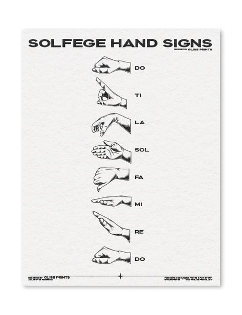 This digital print illustrates the seven Kodaly solfege hand signs, do re mi fa sol la ti do, with bold, original graphics! Solfege hand signs are a useful way for any musician to learn the scale degrees and aural skills. This is a perfect printable PDF for a choir director or anyone who sings in a chorus. Print this out at home and display it or use it as a classroom handout. Check out the rest of our Solfege collection! -Digital download, no physical product will be mailed-8.5x11 PDF-Easy to p Do Re Mi Hand Signs, Do Re Me Fa So La Ti Do Hand Signs, Kodaly Hand Signs Printable, Do Re Mi Fa Sol La Si Hand Signs, Do Re Mi Fa So La Ti Do Hand Signs, Kodaly Hand Signs, Solfege Hand Signs, Choir Room, Hand Signs