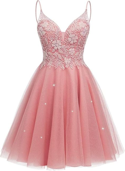 Pink Dress For School Dance, Pink Quinceanera Dresses For Damas, Pink Cocktail Dresses, Short Light Pink Dresses, Pink Damas Dresses, Light Pink Dama Dresses For Quince, Dama Dresses Pink, Pink Dama Dress, Prom Dresses Short Pink