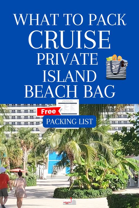 Headed to the cruise private island? It's a good idea to think about what to pack in your beach bag. You don't want to just throw stuff in there and then realize you've forgotten stuff. You might end up spending a lot at the island's shops to buy the things you forgot. Or even worse, you'll have to go back to the cruise ship to get what you left behind. Here's a free cruise packing list for the private island. Use it as a checklist when you're packing your beach bag. What To Pack For Cruise, Island Packing List, Pack For Cruise, Cruise Packing Checklist, Cruise Packing List, Waterproof Beach Bag, Cruise Packing, Real Estate Agent Marketing, Packing For A Cruise