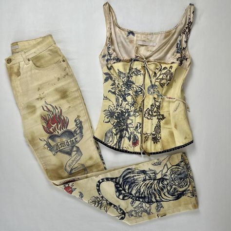 Archive / Vintage S/S 2003 Roberto Cavalli matching... - Depop Matching Tattoo, Vintage Outfit, Tattoo Set, Fashion Project, Dolce E Gabbana, Outfit Set, Roberto Cavalli, Fashion Killa, Mode Outfits