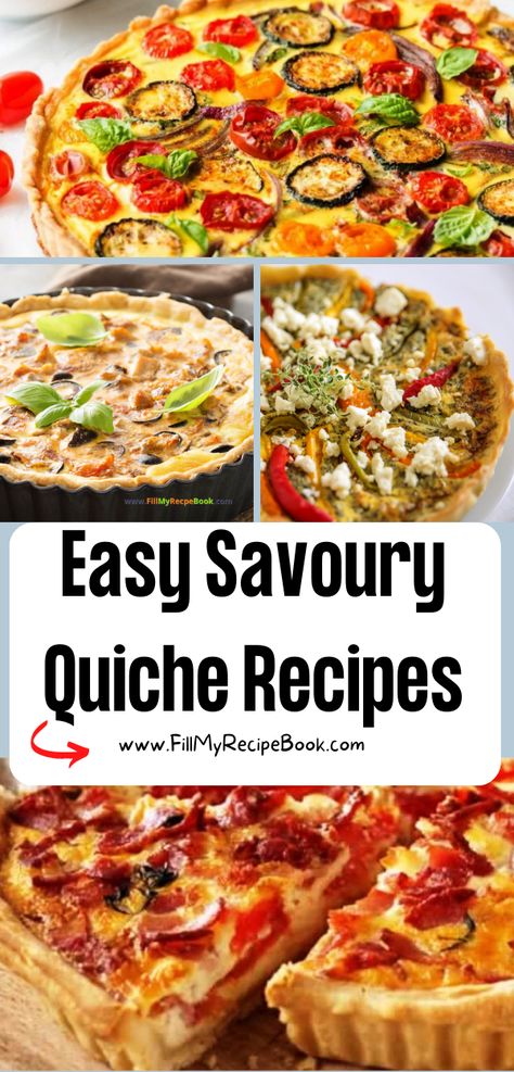 Easy Savoury Quiche Recipes ideas to bake with the least of effort. Crustless or pastry base with meats, vegetables fillings, a healthy meal. Quiche Crustless Recipes, Savory Recipes With Pie Crust, Shortcrust Pastry Ideas Savoury, Christmas Quiche Recipes, Short Crust Pastry Recipes Savoury, Quiche With Premade Pie Crust, Quiche Filling Ideas, Quiche Flavors, Savoury Tart Recipes