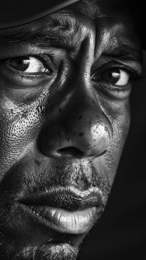 Black and White Portrait of Tiger Woods Ultra Realistic Drawings, 3/4 Portrait Reference, Human Faces Reference, Tone In Art, Art Reference Photos Faces Black And White, High Contrast Photography Portraits, Side Portrait Photography, Black And White Face Reference, Black And White Pictures Of People