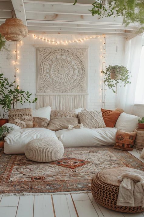 40 Boho Living Room Ideas To Create a Dreamy Oasis Elegant Boho Living Room, Minimalist Bohemian Living Room, Boho Chic Decor Diy, Boho Living Room Apartment, Cottagecore Bedroom, Boho Living Room Ideas, Bohemian Living Room Decor, Deco Zen, Deco Boho