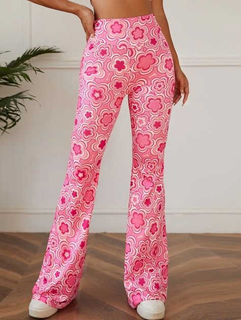 SHEIN Floral Print Flare Leg Pants | SHEIN USA Bell Bottom Trousers, Printed Flare Pants, High Waist Yoga Pants, Printed Wide Leg Pants, High Waist Fashion, Flare Leg Pants, Bell Bottom Pants, Bell Bottom, Home Fashion