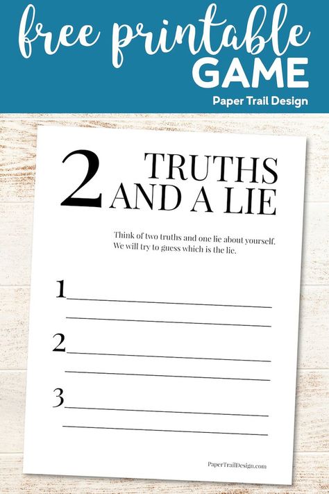 Use this two truths and a lie game printable for an easy get to know you game in a classroom, at a baby shower, youth group, or bridal shower. #papertraildesign #2truths1lie #2truthsandalie #twotruthsandalie #Game #Gettoknowyou #groupgames #classroom 2 Lies 1 Truth Game, Two Truths And A Lie Game, 2 Truths And A Lie Ideas, Getting To Know You Games, Sparks Activities, Two Truths And A Lie, Connect Group, Homemade Carnival Games, Easy Party Games