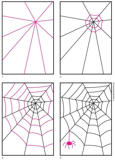 How to Draw a Spider Web · Art Projects for Kids Paint A Spider Web, Spider Web Classroom Decoration, How To Paint A Spider Web, Spiders Web Drawing, How To Draw Cobwebs, How To Draw Spider Webs, Drawing A Spider Web, How To Paint A Spider, Spider Web Art For Kids