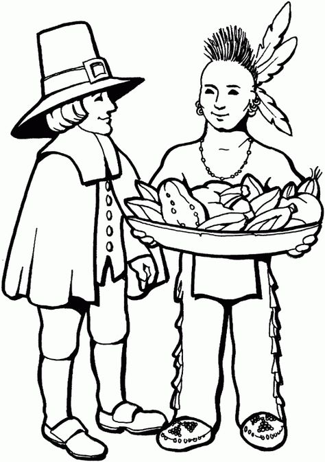 Pilgrim & Native American Native American Thanksgiving, Indian Thanksgiving, Winnie Poo, Thanksgiving Coloring Sheets, Free Thanksgiving Coloring Pages, Pilgrims And Indians, Turkey Coloring Pages, Thanksgiving Coloring, Thanksgiving Pictures