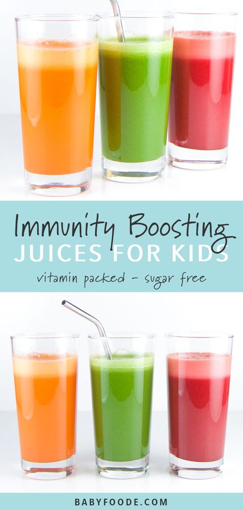 These three immunity boosting juice recipes are fully loaded with nutrients to help boost your kiddos immunity. Healthy, easy and totally tasty, your kids and toddlers will love these vegetable juice combinations! #juicing #kidfriendly Juice For Kids, Immunity Juice, Detox Juice Recipes, Natural Detox Drinks, Smoothie Detox, Juicer Recipes, Vitamins For Kids, Detox Drinks Recipes, Healthy Juice Recipes