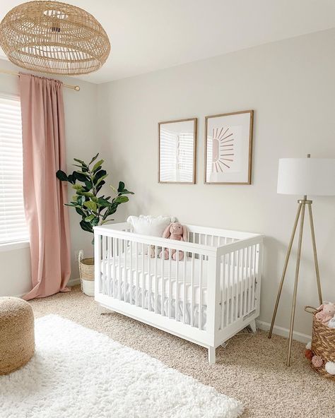 Light Pink Baby Nursery, Light Pink Nursery Ideas, Blush Neutral Nursery, Blush And White Nursery, Pink And Neutral Nursery, Pink And Wood Nursery, Cream And Pink Nursery, Fall Decor On A Budget Living Room, Nursery Crib Ideas