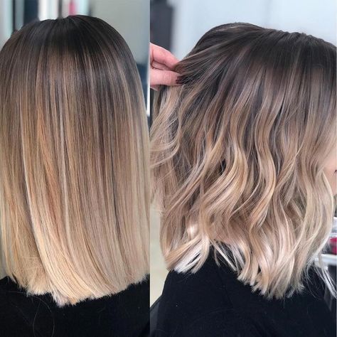 Balayage On Short Straight Hair, Shoulder Length Balayage Hair, Light Brown Hair To Blonde, Ombre Hair Color Straight, Light Brown And Blonde Balayage, Short Blonde Hair Balayage, Short Balayage Hair Blonde, Balayage Hair Short, Straight Balayage Hair