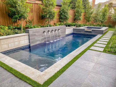 Backyard With A Pool, Modern Pool And Spa, Lap Pools Backyard, Kleiner Pool Design, Pools For Small Yards, Moderne Pools, Rectangle Pool, Pools Backyard Inground, Pool Landscape Design