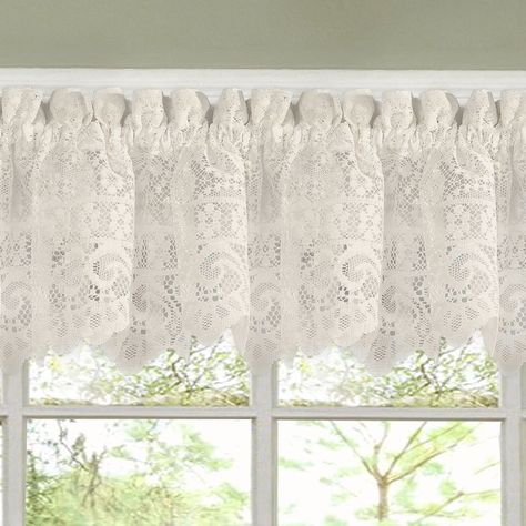 N Luxurious Old World Style Lace Kitchen Curtains- Tiers and Valances in Cream (Tailored Valance, cream), Beige Off-White, Size 58 Inches (Polyester, Medallion) Valances For Living Room, Cocina Shabby Chic, Kitchen Curtain Sets, Tuscan Kitchen, Kitchen Valances, Kitchen Curtain, Bathroom Windows, Curtain Valance, Old World Style